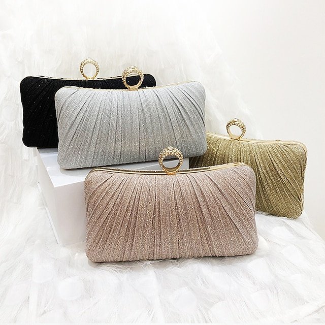 Elegant Gold Glitter Evening Clutch Bag with Rhinestone Ring - Image 3