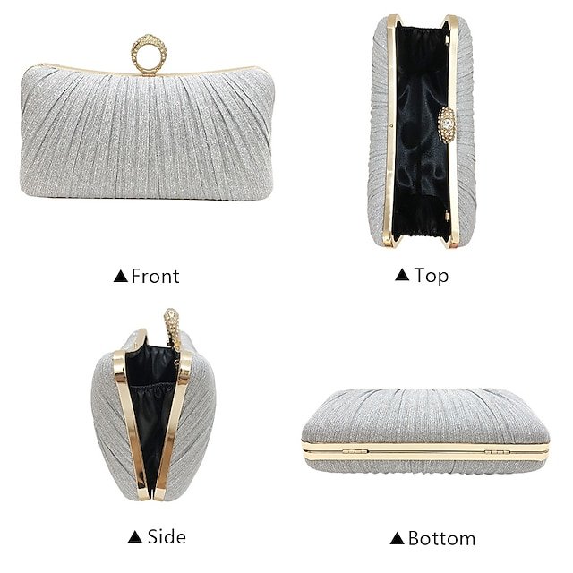 Elegant Gold Glitter Evening Clutch Bag with Rhinestone Ring - Image 6