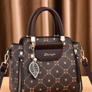 Elegant Women’s Faux Leather Handbag with Red Accents