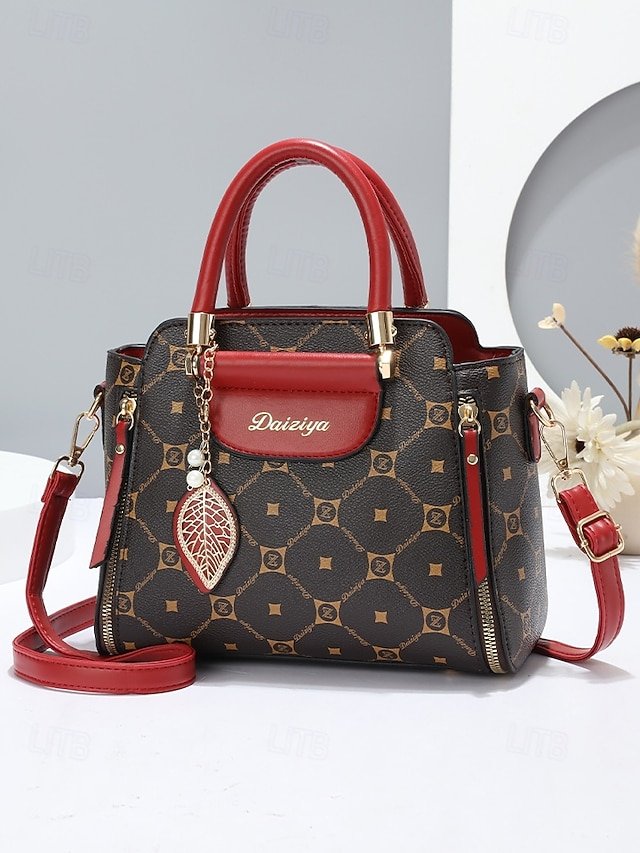 Elegant Women’s Faux Leather Handbag with Red Accents - Image 7