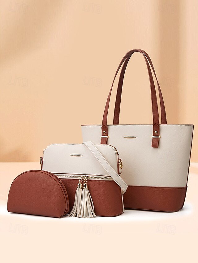 Elegant Women’s Stylish Two-tone Patchwork Handbag Set