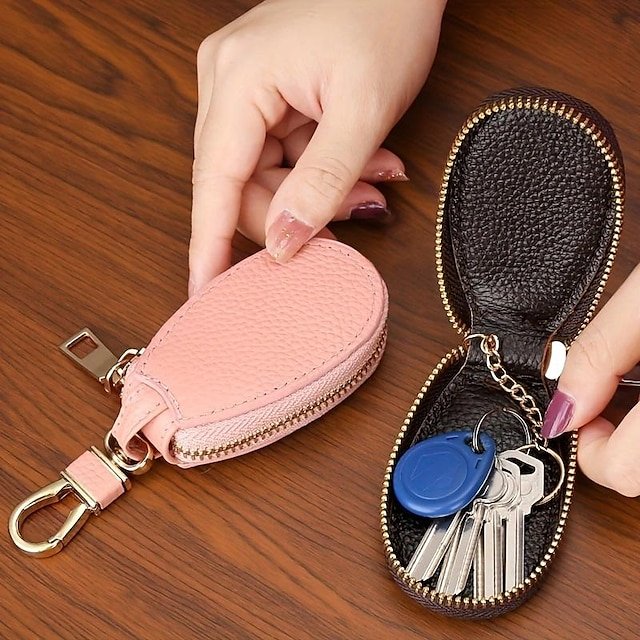 Faux Leather Zipper Key Case