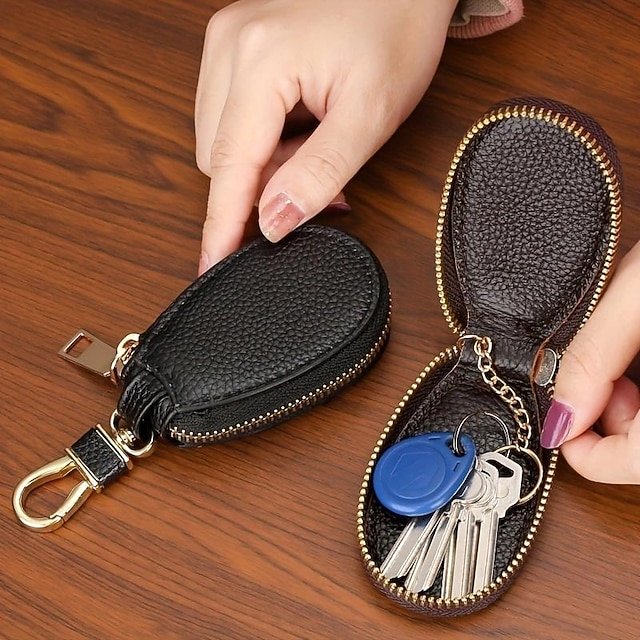 Faux Leather Zipper Key Case - Image 3