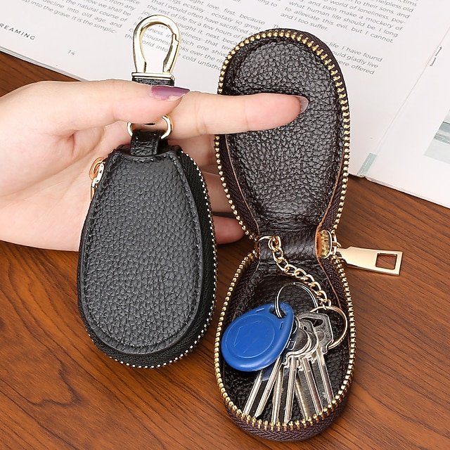 Faux Leather Zipper Key Case - Image 4