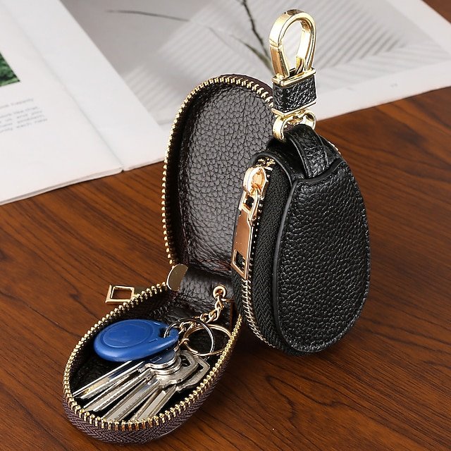 Faux Leather Zipper Key Case - Image 5