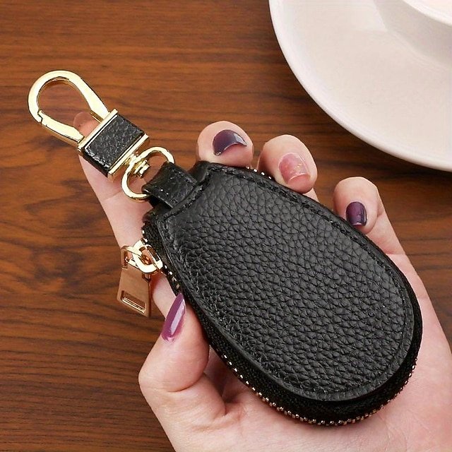 Faux Leather Zipper Key Case - Image 7