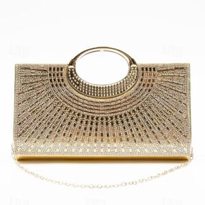 Glamorous Gold Crystal Evening Clutch with Round Handle