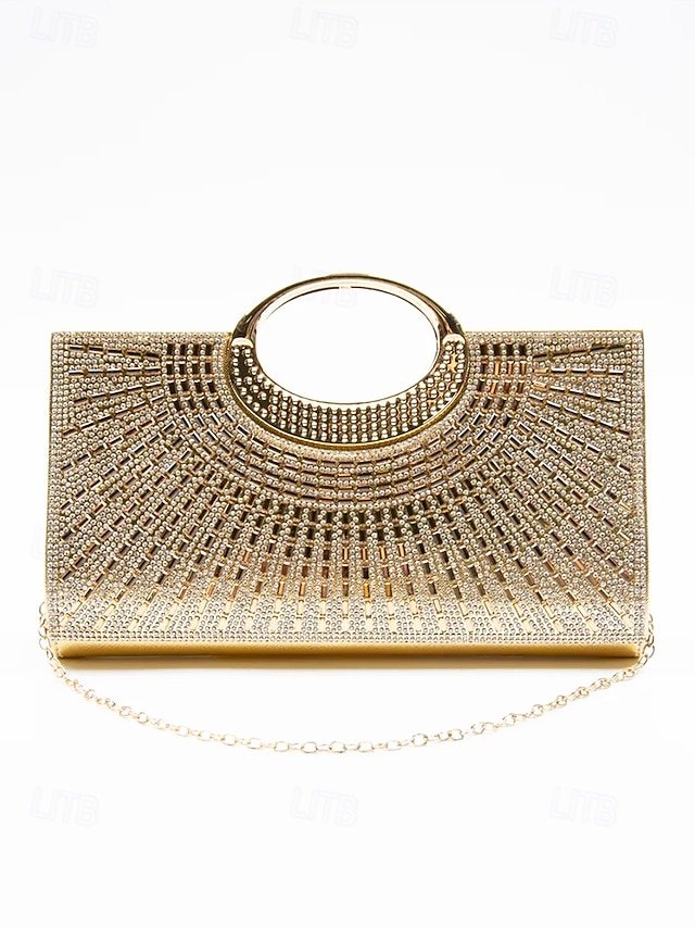 Glamorous Gold Crystal Evening Clutch with Round Handle