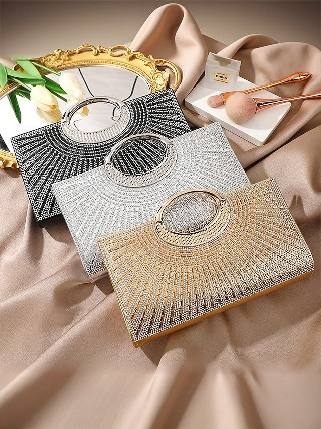 Glamorous Gold Crystal Evening Clutch with Round Handle - Image 3