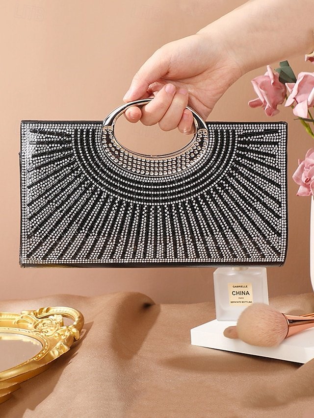 Glamorous Gold Crystal Evening Clutch with Round Handle - Image 4