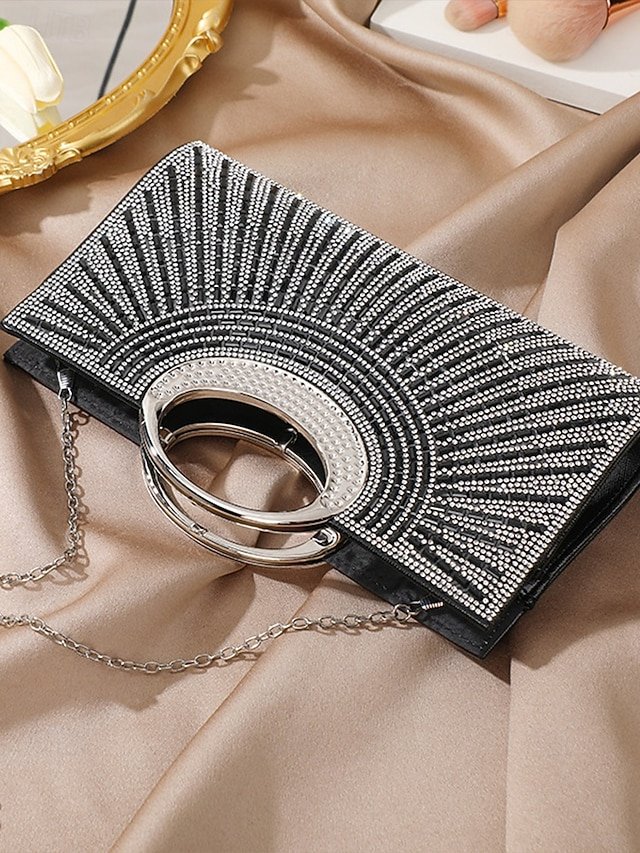 Glamorous Gold Crystal Evening Clutch with Round Handle - Image 5