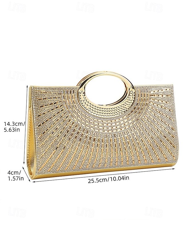 Glamorous Gold Crystal Evening Clutch with Round Handle - Image 7