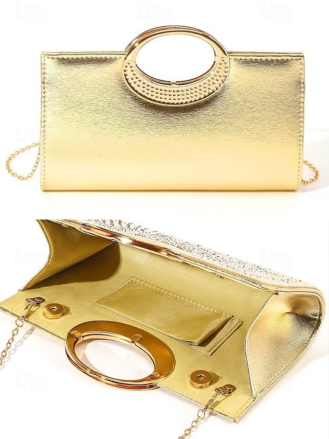 Glamorous Gold Crystal Evening Clutch with Round Handle - Image 8