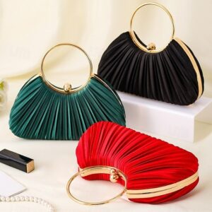 Alternative view of Green Elegant Pleated Velvet Clutch with Gold Ring Handle