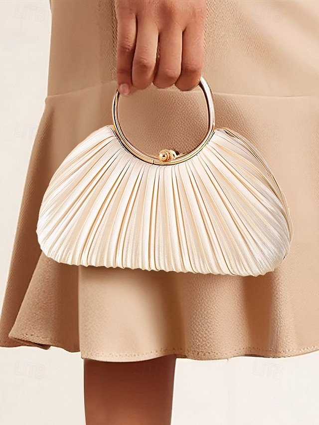 Green Elegant Pleated Velvet Clutch with Gold Ring Handle - Image 4