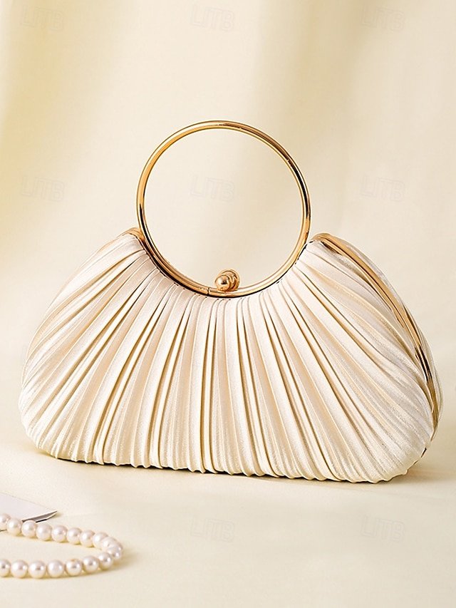 Green Elegant Pleated Velvet Clutch with Gold Ring Handle - Image 5