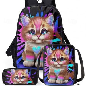 Kids 3-piece Colorful Cat Backpack Set