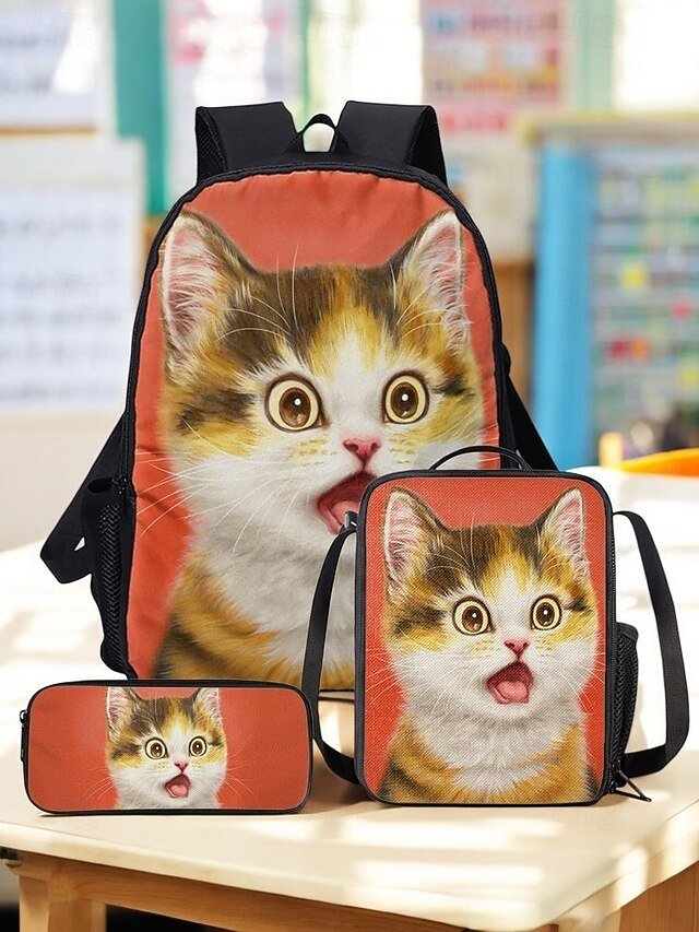 Kids Cute Cat Theme Three-piece Backpack Set