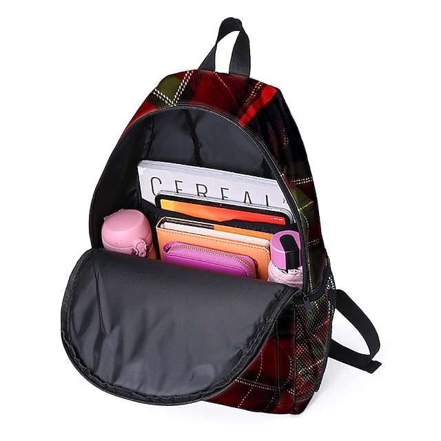 Large-Capacity Cat Print Backpack with Red Plaid Design - Image 3