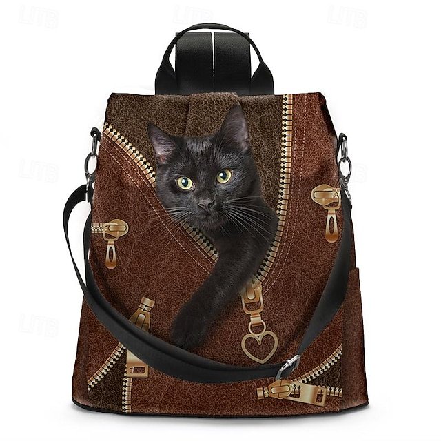 Large Capacity Black Cat Animal Print Multi-Carry Backpack - Image 4