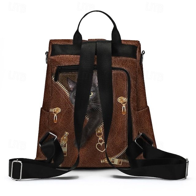 Large Capacity Black Cat Animal Print Multi-Carry Backpack - Image 8