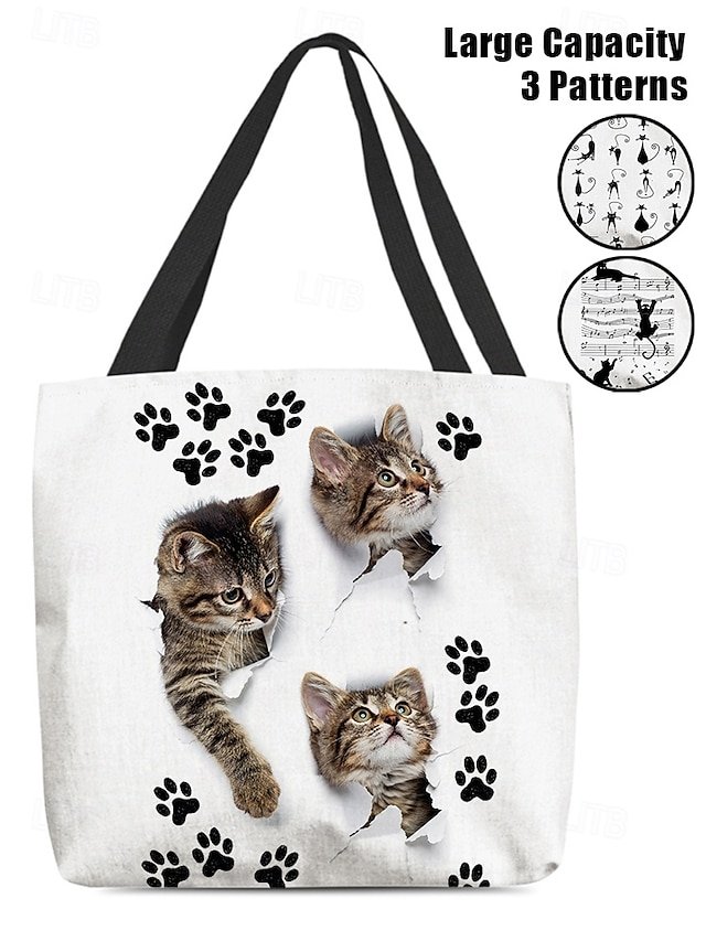 Women’s Cat Polyester Tote Bag - Image 2