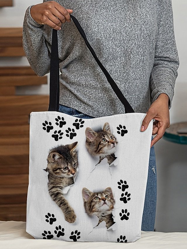 Women’s Cat Polyester Tote Bag - Image 3