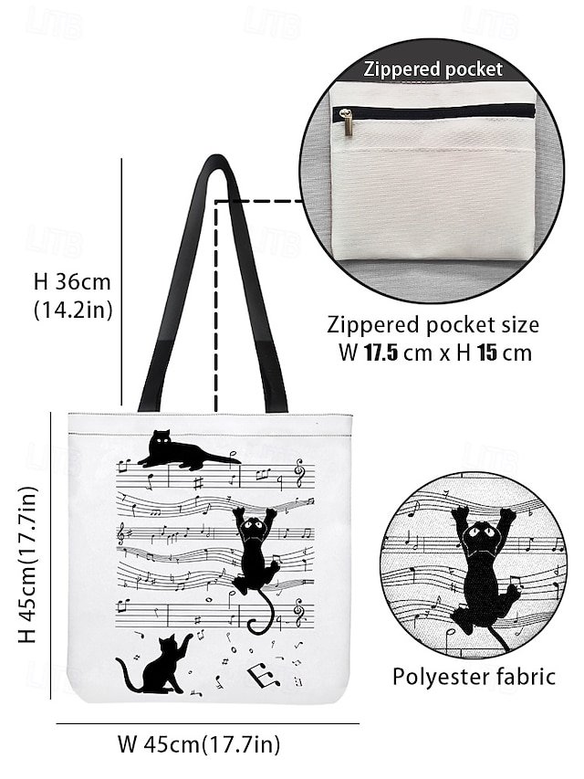 Women’s Cat Polyester Tote Bag - Image 7