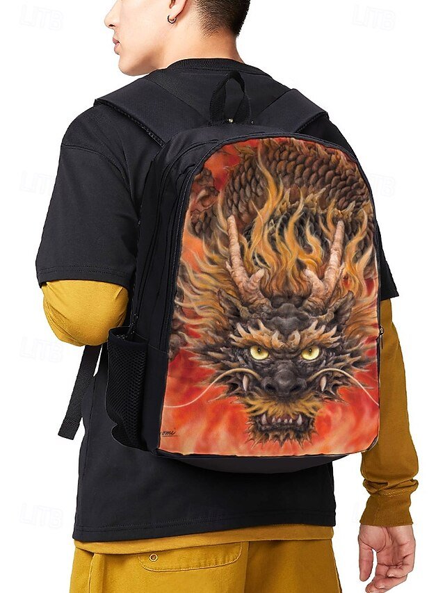 Men’s 3-Piece Dragon Backpack Set with Flame Print - Image 2