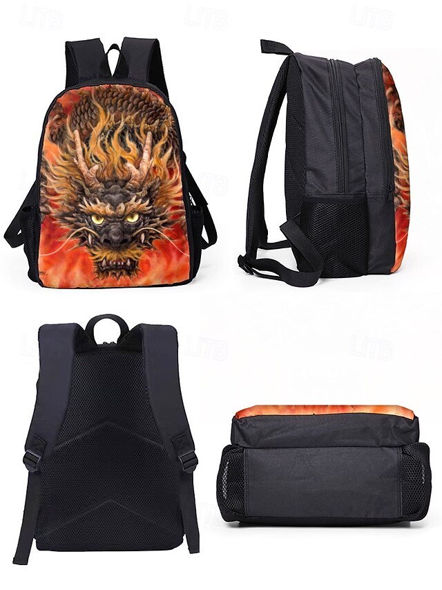 Men’s 3-Piece Dragon Backpack Set with Flame Print - Image 7