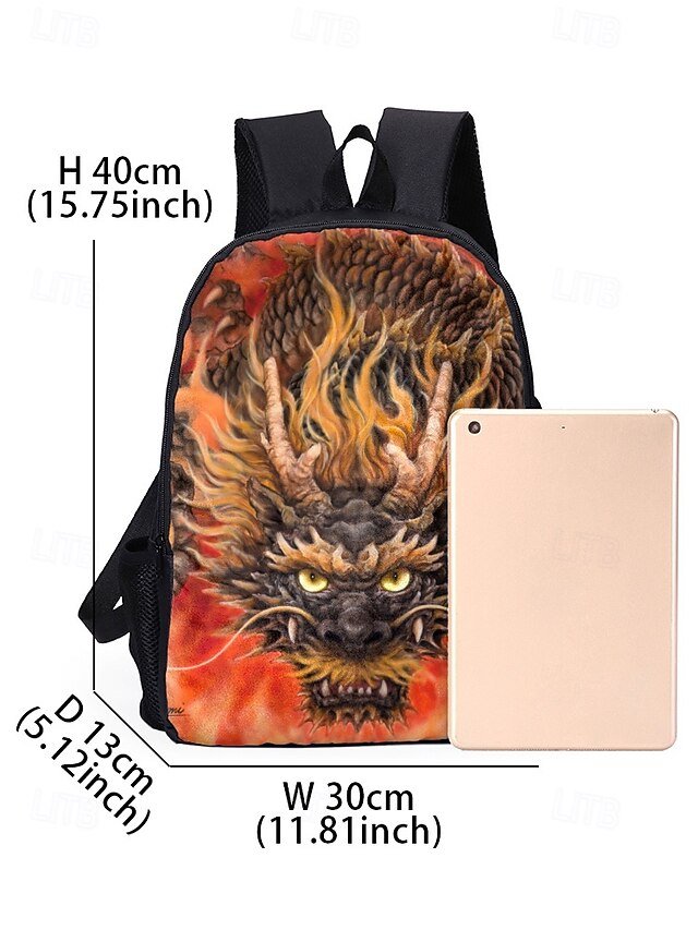 Men’s 3-Piece Dragon Backpack Set with Flame Print - Image 8