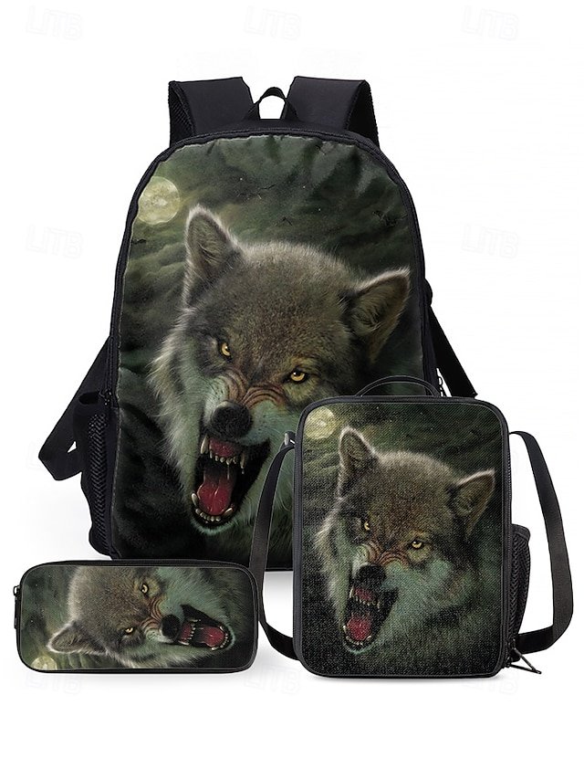 Men’s 3-Piece Wolf Design Backpack Set