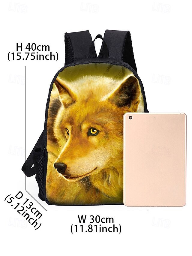 Men’s 3-Piece Wolf Design Backpack Set - Image 8