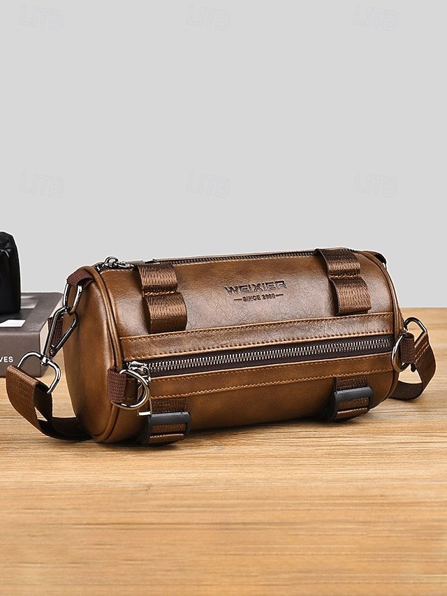 Men’s Black & Brown Faux Leather Crossbody Bag