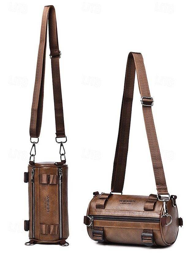 Men’s Black & Brown Faux Leather Crossbody Bag - Image 3