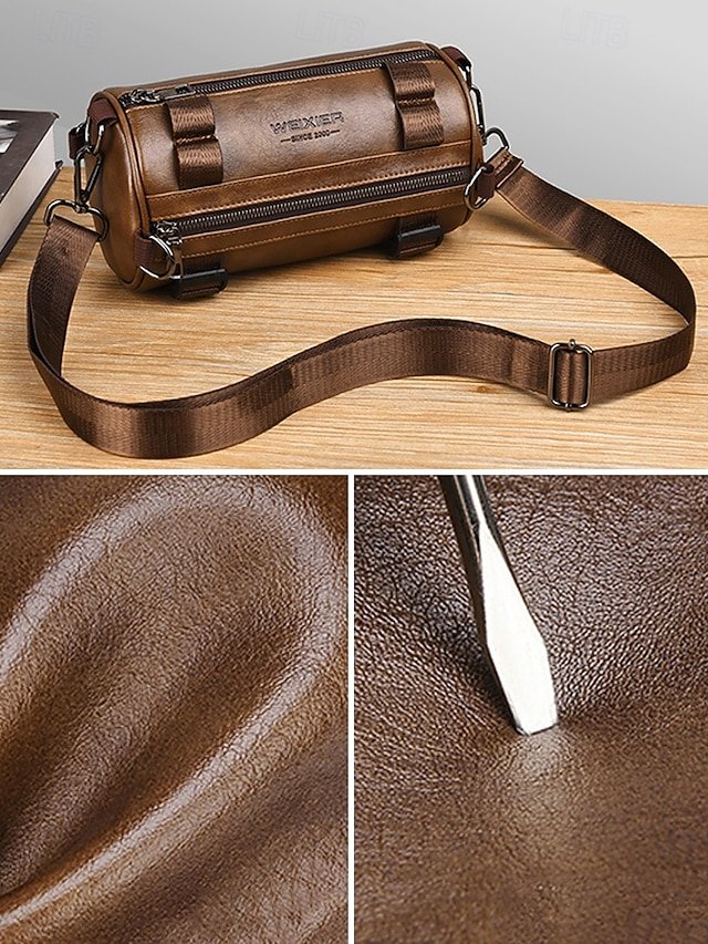 Men’s Black & Brown Faux Leather Crossbody Bag - Image 4