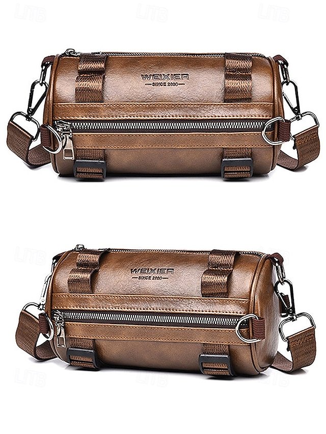 Men’s Black & Brown Faux Leather Crossbody Bag - Image 5