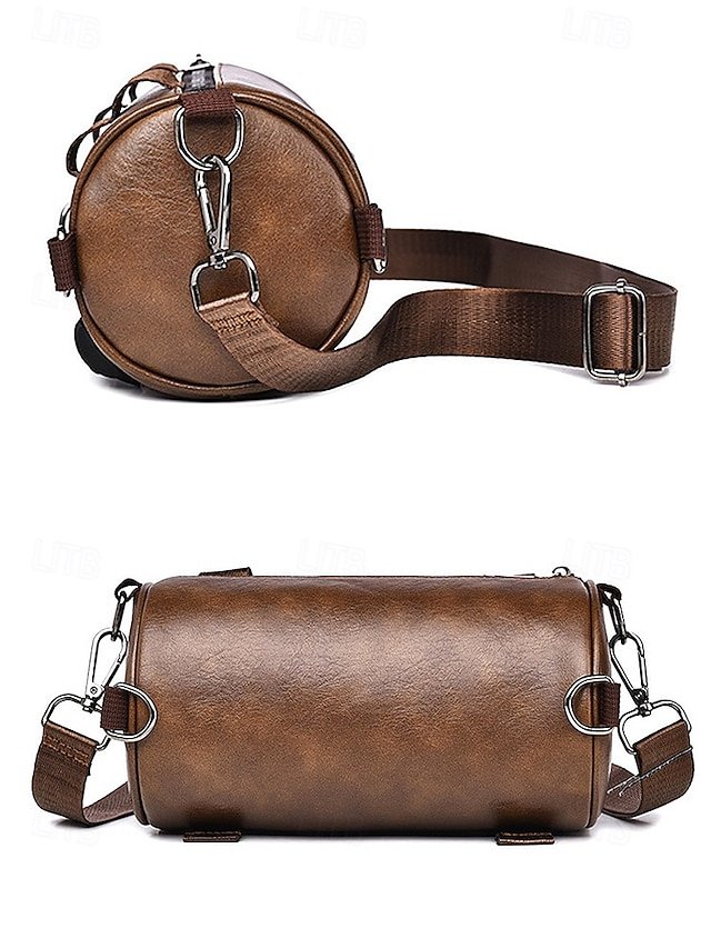 Men’s Black & Brown Faux Leather Crossbody Bag - Image 6