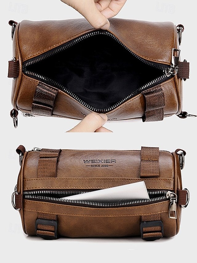 Men’s Black & Brown Faux Leather Crossbody Bag - Image 7