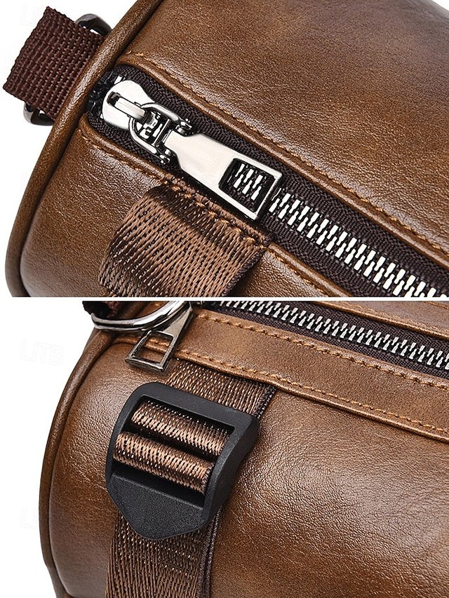 Men’s Black & Brown Faux Leather Crossbody Bag - Image 8