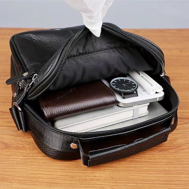 Men’s Black Leather Crossbody Messenger Bag - Image 4
