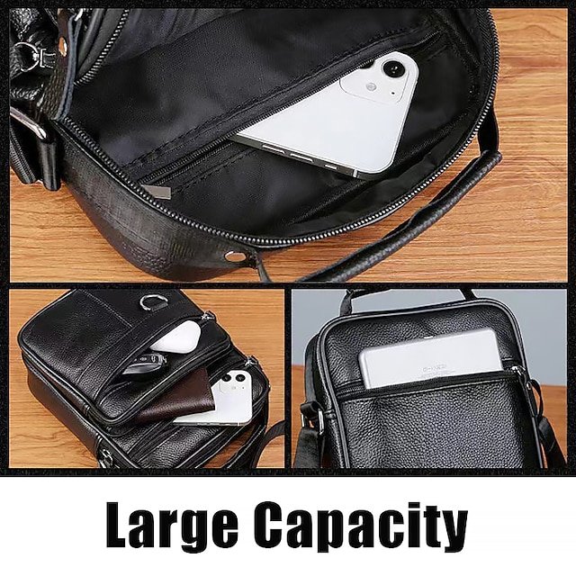 Men’s Black Leather Crossbody Messenger Bag - Image 8
