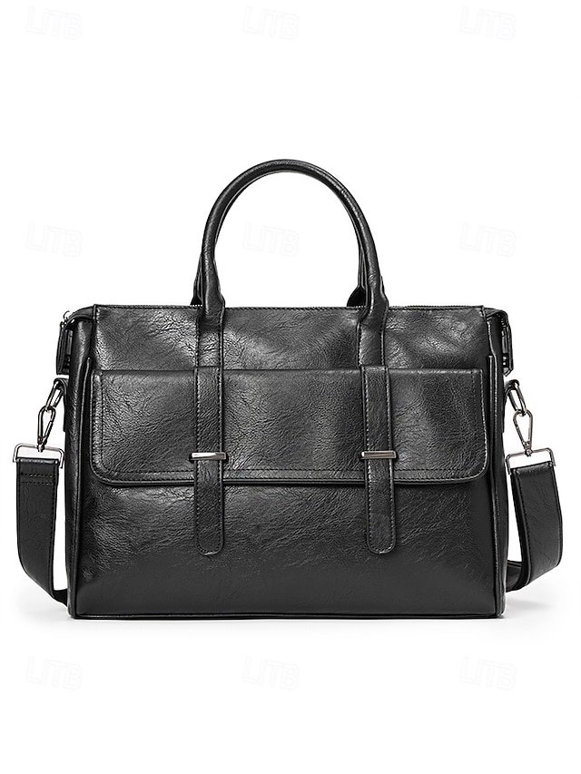 Men’s Black Leather Tote Briefcase