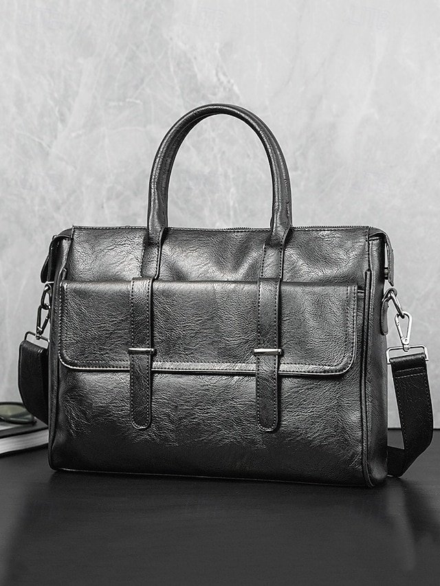 Men’s Black Leather Tote Briefcase - Image 4
