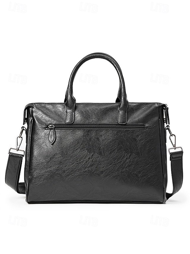 Men’s Black Leather Tote Briefcase - Image 5
