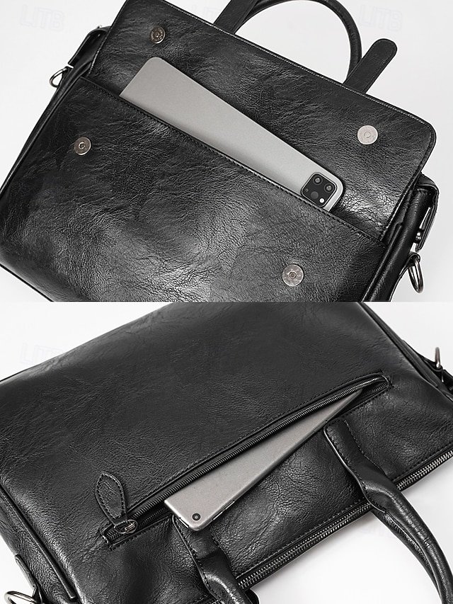 Men’s Black Leather Tote Briefcase - Image 7