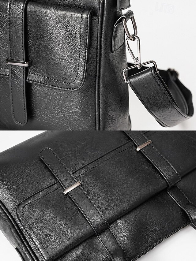 Men’s Black Leather Tote Briefcase - Image 8