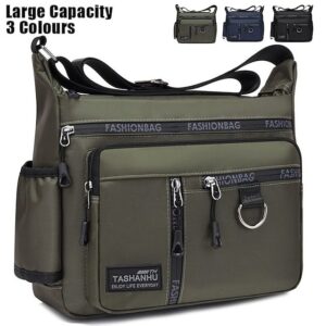 Men’s Black Multi-pocket Nylon Crossbody Messenger Bag