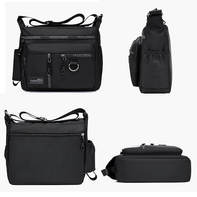 Men’s Black Multi-pocket Nylon Crossbody Messenger Bag - Image 4