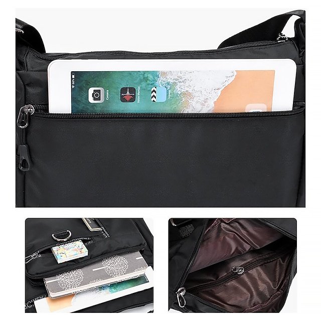 Men’s Black Multi-pocket Nylon Crossbody Messenger Bag - Image 5
